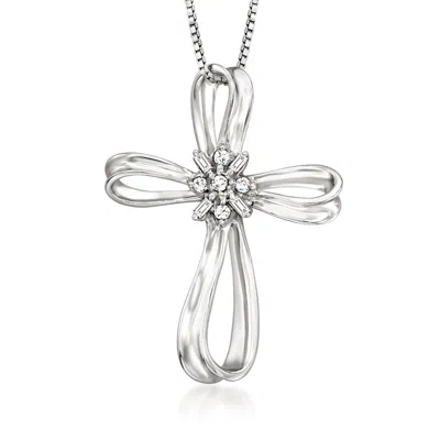 Ross-simons Diamond Ribboned Cross Pendant Necklace In Sterling Silver In Multi