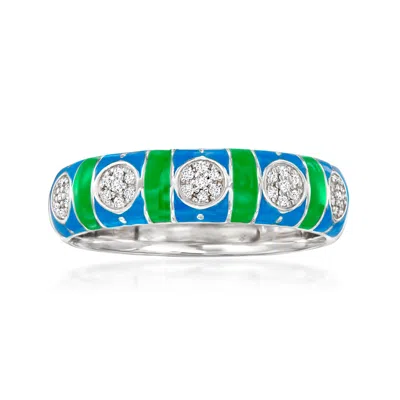 Ross-simons Diamond Ring With Blue And Green Enamel In Sterling Silver