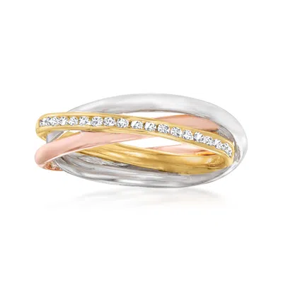 Ross-simons Diamond Rolling Ring In Tri-colored Sterling Silver In White
