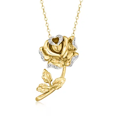Ross-simons Diamond Rose Pendant Necklace In 18kt Gold Over Sterling In Multi