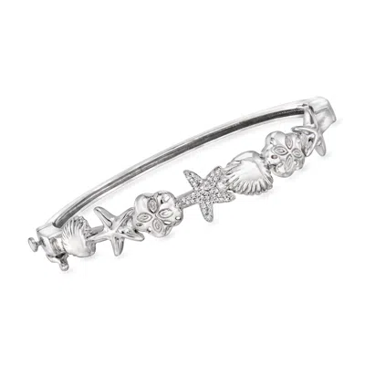 Ross-simons Diamond Sea Life Bangle Bracelet In Sterling Silver In Metallic