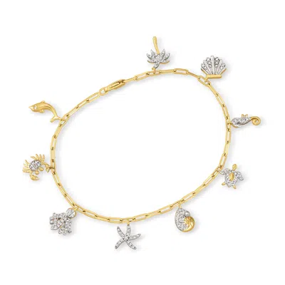 Ross-simons Diamond Sea Life Charm And Paper Clip Link Bracelet In Multi
