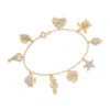 Ross-simons Diamond Sea Life Charm Bracelet In 18kt Gold Over Sterling In Multi