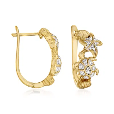 Ross-simons Diamond Sea Life Hoop Earrings In 18kt Gold Over Sterling In White