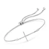 Ross-simons Diamond Sideways Cross Bolo Bracelet In Sterling Silver In White