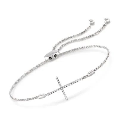 Ross-simons Diamond Sideways Cross Bolo Bracelet In Sterling Silver In White