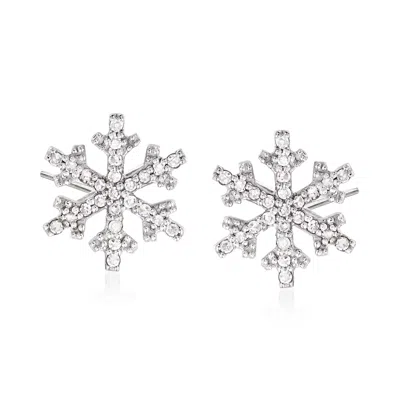 Ross-simons Diamond Snowflake Stud Earrings In 14kt White Gold In Silver
