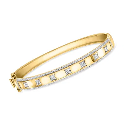 Ross-simons Diamond Square-station Bangle Bracelet In 18kt Gold Over Sterling