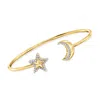 Ross-simons Diamond Star And Moon Cuff Bracelet In 18kt Gold Over Sterling In Multi