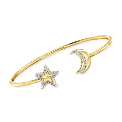 Ross-simons Diamond Star And Moon Cuff Bracelet In 18kt Gold Over Sterling In Multi
