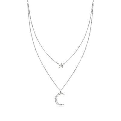 Ross-simons Diamond Star And Moon Layered Necklace In Sterling Silver In Multi