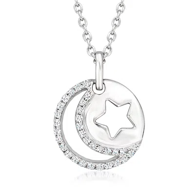 Ross-simons Diamond Star And Moon Pendant Necklace In Sterling Silver In Multi