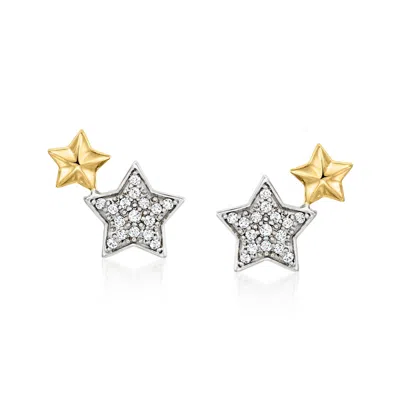 Ross-simons Diamond Star Earrings In Sterling Silver And 14kt Yellow Gold In White