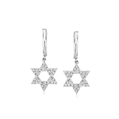 Ross-simons Diamond Star Of David Hoop Drop Earrings In Sterling Silver