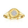 Ross-simons Diamond Star Signet Ring In 18kt Gold Over Sterling In White