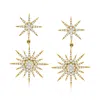 Ross-simons Diamond Starburst Drop Earrings In 14kt Yellow Gold In White