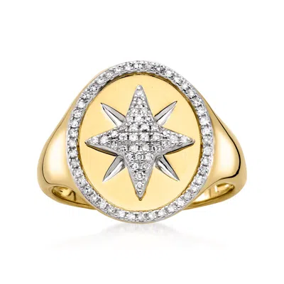 Ross-simons Diamond Starburst Signet Ring In 14kt Yellow Gold