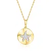 Ross-simons Diamond Starfish Disc Pendant Necklace In 18kt Gold Over Sterling In Multi