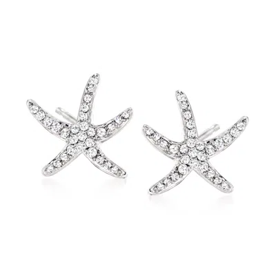Ross-simons Diamond Starfish Earrings In Sterling Silver In White