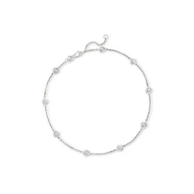 Ross-simons Diamond Station Anklet In 14kt White Gold In Metallic