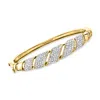 Ross-simons Diamond Striped Bangle Bracelet In 18kt Gold Over Sterling
