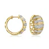 Ross-simons Diamond Striped Hoop Earrings In 18kt Yellow Gold In White