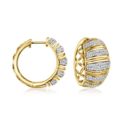 Ross-simons Diamond Striped Hoop Earrings In 18kt Yellow Gold In White