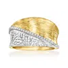 Ross-simons Diamond Striped Ring In Sterling Silver And 18kt Gold Over Sterling In Gold