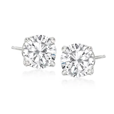 Ross-simons Diamond Stud Earrings In 14kt White Gold In Silver