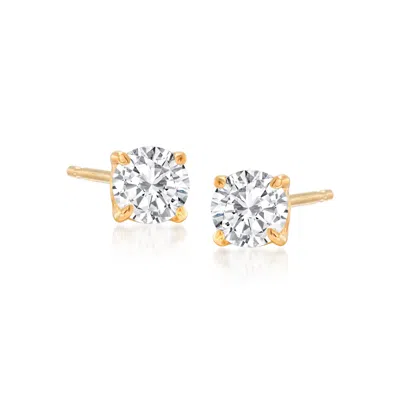 Ross-simons Diamond Stud Earrings In 14kt Yellow Gold In Burgundy