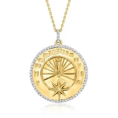 Ross-simons Diamond Sundial Pendant Necklace In 18kt Gold Over Sterling In Multi