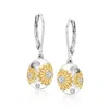 Ross-simons Diamond Sunflower Drop Earrings In Sterling Silver And 18kt Gold Over Sterling