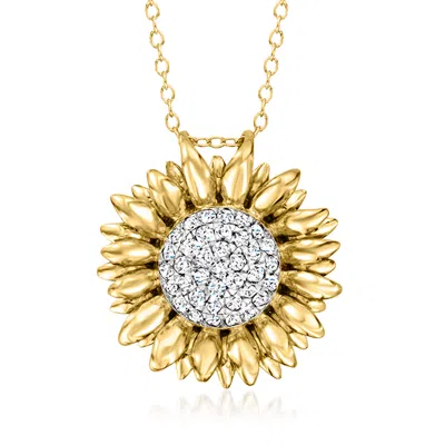 Ross-simons Diamond Sunflower Pendant Necklace In 18kt Gold Over Sterling In Silver