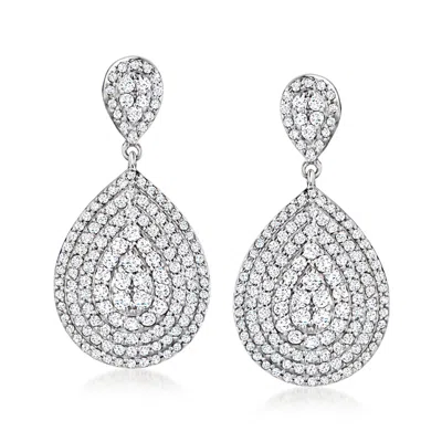 Ross-simons Diamond Teardrop Earrings In Sterling Silver In White