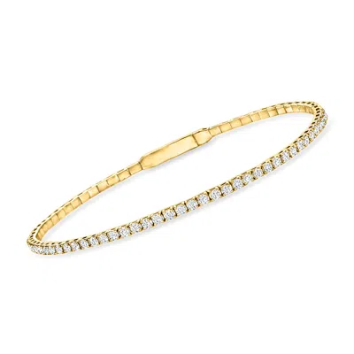 Ross-simons Diamond Tennis-style Flexible Bangle Bracelet In 14kt Yellow Gold In Silver