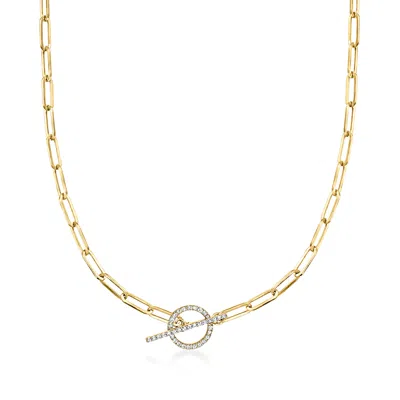 Ross-simons Diamond Toggle Clasp Paper Clip Link Necklace In 14kt Yellow Gold In Multi