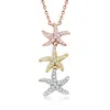 Ross-simons Diamond Triple Starfish Necklace In 14kt Tri-colored Gold
