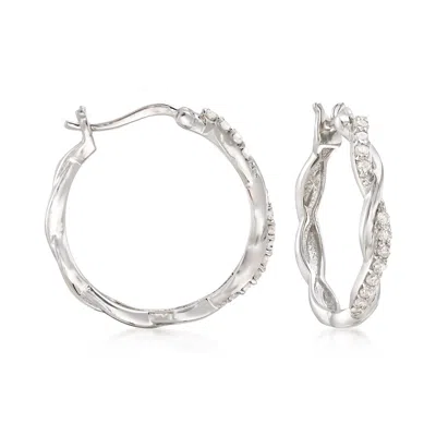 Ross-simons Diamond Twisted Hoop Earrings In Sterling Silver In White