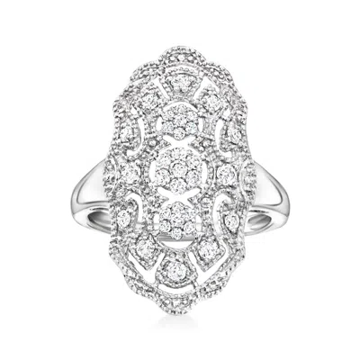 Ross-simons Diamond Vintage-style Dinner Ring In Sterling Silver In White