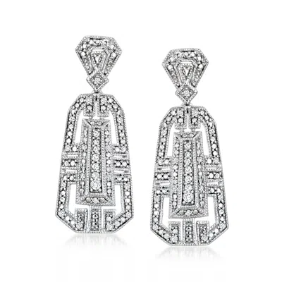 Ross-simons Diamond Vintage-style Drop Earrings In Sterling Silver In White