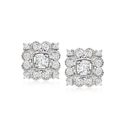 Ross-simons Diamond Vintage-style Earrings In Sterling Silver In White