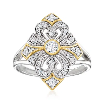 Ross-simons Diamond Vintage-style Ring In Sterling Silver With 18kt Gold Over Sterling In White