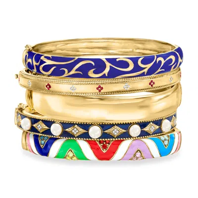 Ross-simons "downcity Stack" Set Of 5 Bangle Bracelets In 18kt Gold Over Sterling In Multi