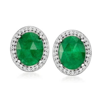 Ross-simons Emerald And . White Topaz Stud Earrings In Sterling Silver In Green