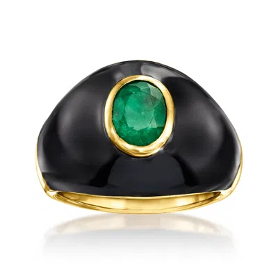 Ross-simons Emerald And Black Enamel Ring In 18kt Gold Over Sterling In Green