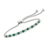 Ross-simons Emerald And . Diamond Bolo Bracelet In Sterling Silver In White
