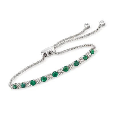 Ross-simons Emerald And . Diamond Bolo Bracelet In Sterling Silver In White