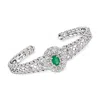 ROSS-SIMONS EMERALD AND DIAMOND CUFF BRACELET IN STERLING SILVER