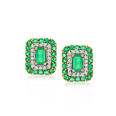 Ross-simons Emerald And . Diamond Earrings In 14kt Yellow Gold In Green