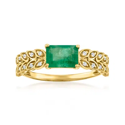 Ross-simons Emerald And . Diamond Leaf Ring In 14kt Yellow Gold